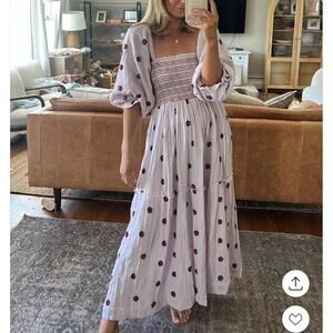 NWOT Free People Dahlia Embroidered Maxi Dress in Frost Lavender